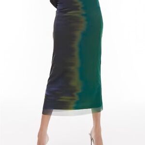 Topshop Green and Black Midi Skirt